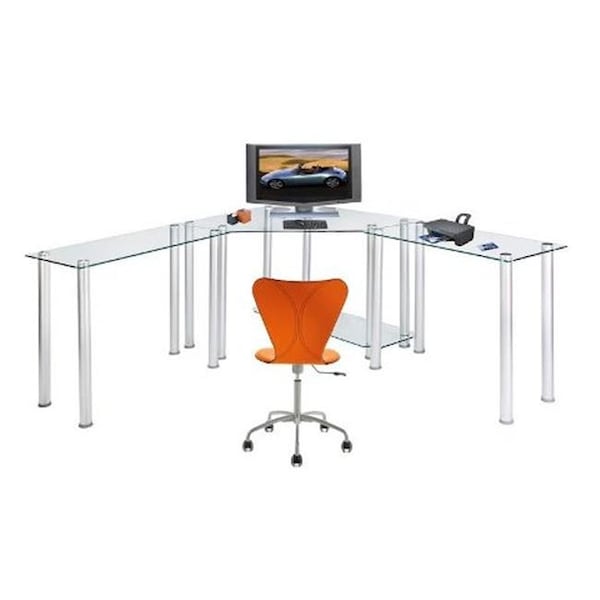Rta Home And Office RTA Home and Office CT-013LR Clear Tempered Glass Corner Computer Desk with Left and Right Extention tables CT-013LR - main